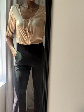 New York & Company Pintuck Button Front Blouse - Beige